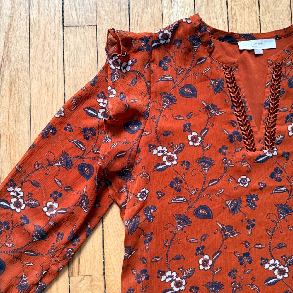 Loft Fashion Rust Floral Blouse - Picture 3 of 3